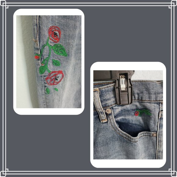 Women's GAP Distressed Embroidered Best Boyfriend Jeans with Roses and Birds - Picture 2 of 9